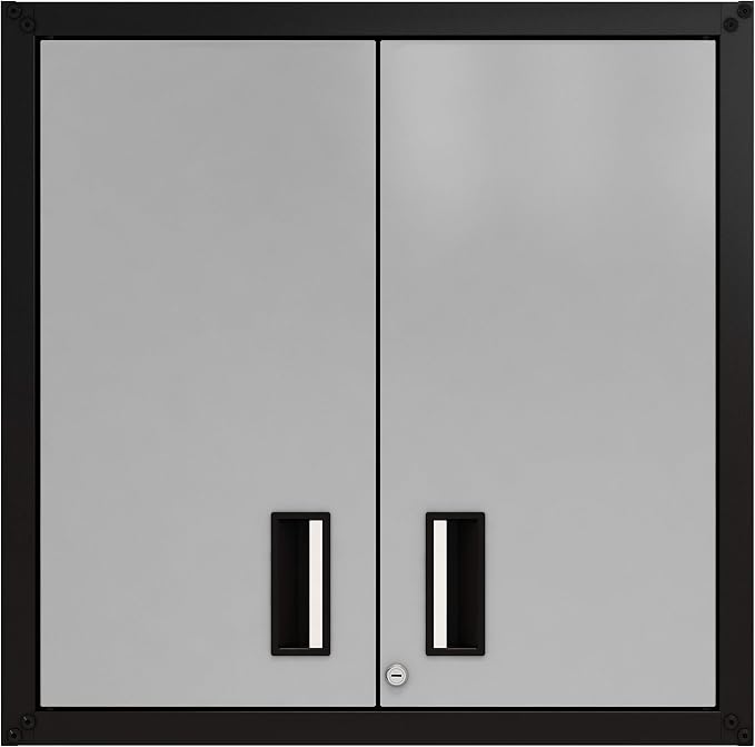 Floating Garage Storage Cabinet - Heavy-Duty Wall Mount Steel Cabinet, Lockable 2-Door Design, Removable Shelf, 44 lbs Capacity, Ready-to-Assemble Metal Garage Organizer (Black and Grey)