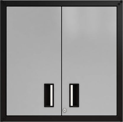 Floating Garage Storage Cabinet - Heavy-Duty Wall Mount Steel Cabinet, Lockable 2-Door Design, Removable Shelf, 44 lbs Capacity, Ready-to-Assemble Metal Garage Organizer (Black and Grey)