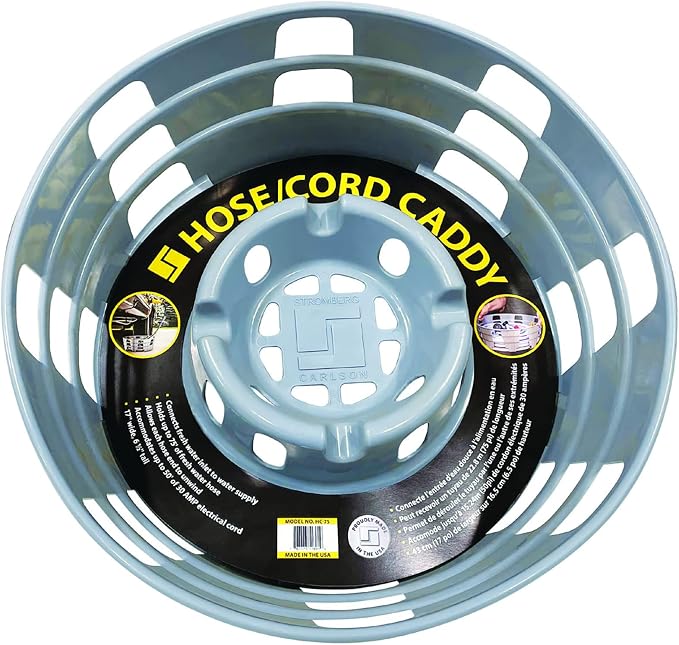 Stromberg Carlson HC-75 RV Hose and Cord Caddy for Campers and Trailers, Compact Organizer for Power Cables and Water Hoses, Durable Outdoor Storage Solution Holds 75' Fresh Water Hose, 17"x6.5", Gray