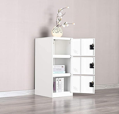 MECOLOR Vertical Single Tier Small Locker with Padlock latche 2 or 3 Compartment Storage for Employee,Home,Office,School,Kids (Full White, P3V)