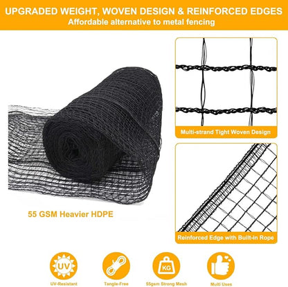 Deer Fence Netting, Plastic Mesh Fence 7x50ft - 55gsm Heavy Duty Black Plastic Deer Fencing Temporary Garden Fence Netting for Yard Protection from Deer Dog Chicken Critter Barrier - Reinforced Edge