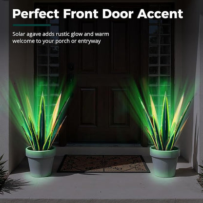 KODIBO 24” Metal Agave Plant Outdoor Decor with Solar Light, Vintage Green | IP65 Waterproof Solar Garden Light, Weather-Resistant Metal, Tequila Rustic Sculpture for Patio Yard Flower Bed, Home Decor