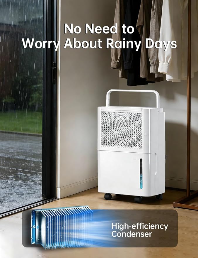 HUMSURE 2500 Sq. Ft MAX 30 Pints Dehumidifier Equipped With Drainage Hose, Automatic Defrosting, 24-Hour Timer, Ideal for Basement, Home, Bathroom, Bedroom