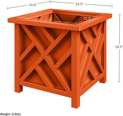 Lattice Design Planter Box - 15.5-Inch-Square Decorative Outdoor Flower or Plant Pot - Front Porch, Patio and Garden Decor by Pure Garden (Terracotta)