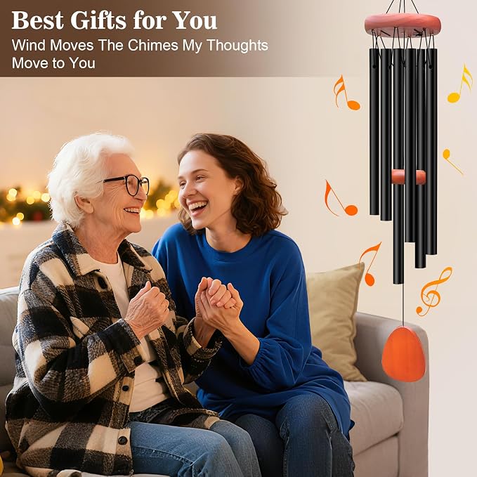 Wind Chimes for Outside, Soothing Melodic Memorial Sympathy Wind Chime, Suitable Outdoor Garden Decor, Gift for Mom Women Neighbors (Black Wind Chimes-26 in)