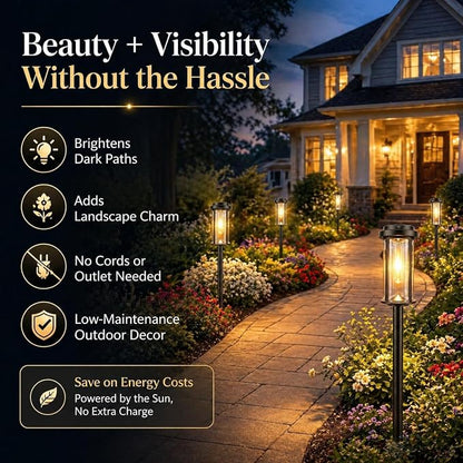 DERAYSION Solar Lights Outdoor Pathway, 8 Pack Large LED Solar Garden Lights, 21-Inch Waterproof Auto Dusk to Dawn Outdoor Solar Lights for Yard, Landscape Path, Driveway, Warm White