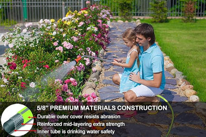 HQMPC Garden Hose 5/8"IDx30' Hose Durable PVC Non Kinking Heavy Water Hose with Brass Hose Fittings Hybrid Lightweight Hose (30 FEET) Light Green