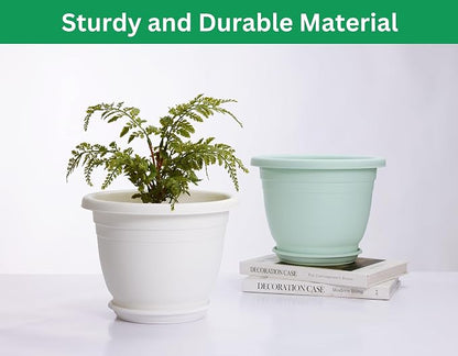 5 Packs 14 inch Flower Pots + Saucer, Planters for Indoor & Outdoor Plants with Drainage Holes | Plastic Flower Pots, Large Planter (White, 14 inch)