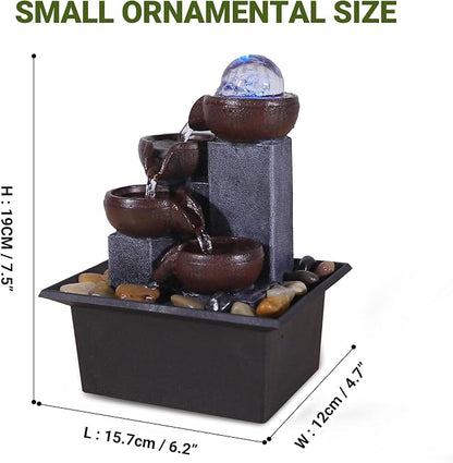 Tabletop Water Fountain-Indoor Waterfall-Desktop Fountain-Spinning Crystal Ball Lighting LED Colors from-Waterfall-Indoor Water Fountains with Natural River Rocks for Feng Shui Effect