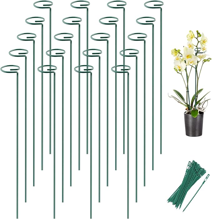 20 Pack 24 Inch Plant Support Stakes for Outdoor Plants and Indoor Flowers | Includes 24 Twist Ties, Sturdy metal, Rust-proof, Supports Iris,Dahlia,Gladiolus,Amaryllis,Rose,Sunflower,Tomato,and more