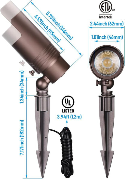 LEONLITE 5CCT Low Voltage LED Landscape Spotlight, 7W LED Spot Lights Outdoor for Garden Yard, Adjustable Beam Angle, 12-24V AC/DC, Aluminum, IP65 Waterproof, CRI90, ETL, Oil Rubbed Bronze, Pack of 8