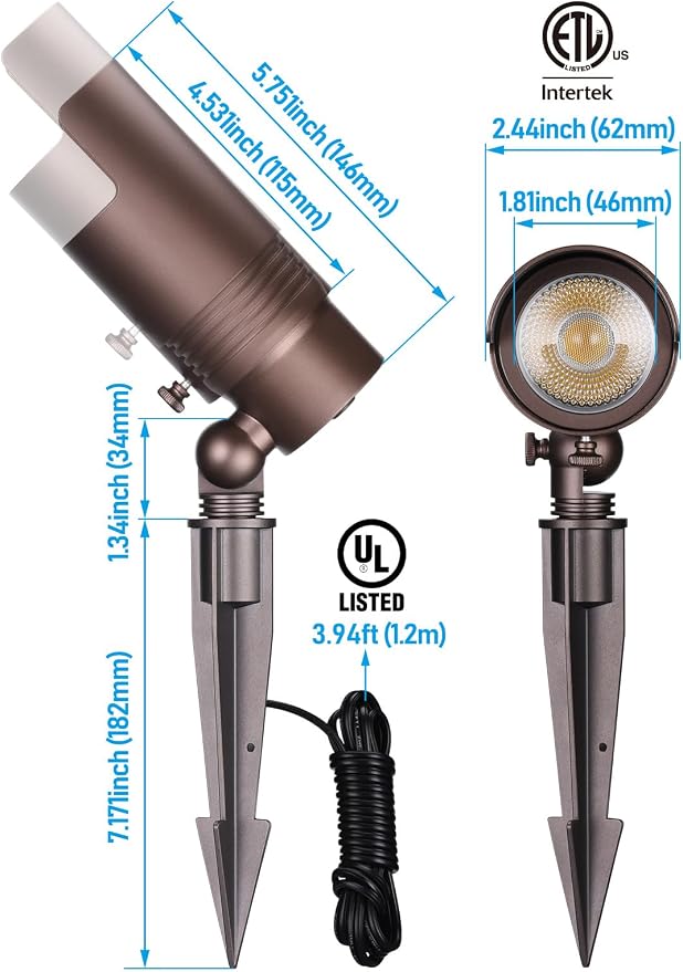LEONLITE 5CCT Low Voltage LED Landscape Spotlight, 7W LED Spot Lights Outdoor for Garden Yard, Adjustable Beam Angle, 12-24V AC/DC, Aluminum, IP65 Waterproof, CRI90, ETL, Oil Rubbed Bronze, Pack of 4
