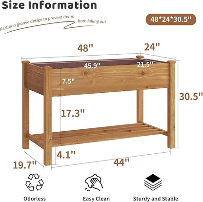 Raised Garden Bed with Legs Elevated Wooden Planter Box Stand Large Planter Stand Box for Fruits Vegetables Flowers with Divider with Bag - 48 * 24 * 30.5IN（Brown）