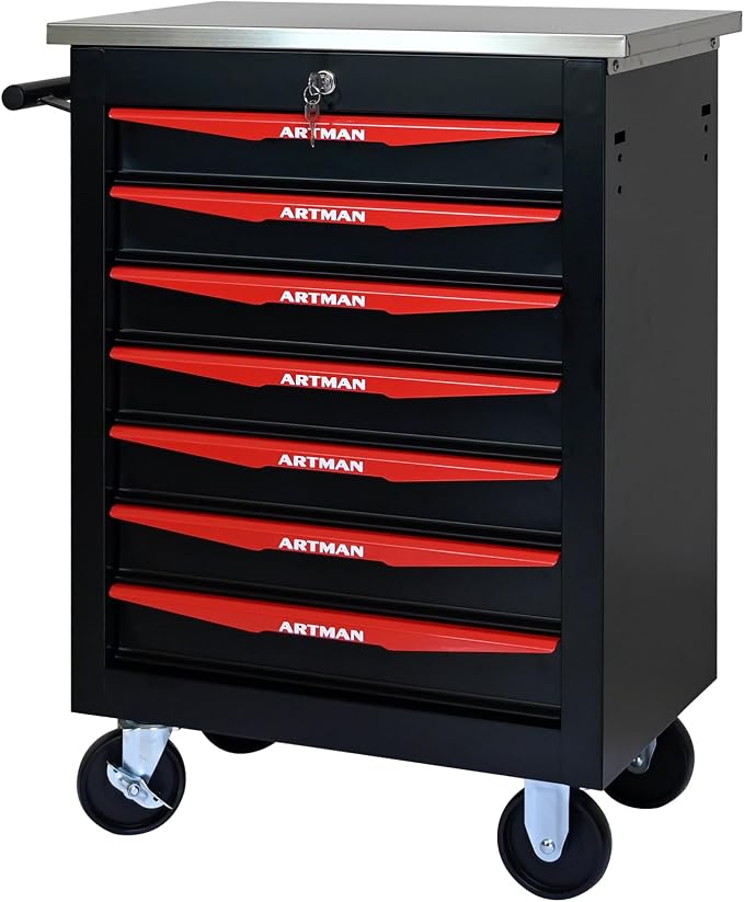 KEIKI 7 Drawers Tool Cart on Wheels,Multifunctional Rolling Tool Chest Tool Storage,Drawers Rolling Tool Trolley Organizer Tool Case for Garage, Warehouse, Workshop, Repair Shop (Black)