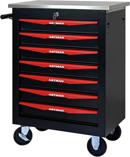 KEIKI 7 Drawers Tool Cart on Wheels,Multifunctional Rolling Tool Chest Tool Storage,Drawers Rolling Tool Trolley Organizer Tool Case for Garage, Warehouse, Workshop, Repair Shop (Black)