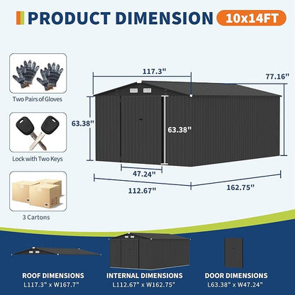 GarveeLife 10x14 Ft Outdoor Storage Sheds, Metal Garden Tool Shed for Backyard, Large Metal Sheds Outdoor Storage with Lockable Doors & Air Vents for Backyard Garden Patio Lawn