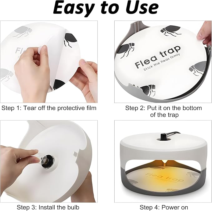 2 Pack Flea Traps for Inside Your Home, Home Flea Killer with 6 Sticky Pads & 6 Bulbs, Bed Bug Trap Pest Control, Non-Toxic & Natural Insect Infestation Treatment Trap for Pets & Kids