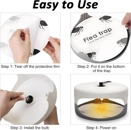 2 Pack Flea Traps for Inside Your Home, Home Flea Killer with 6 Sticky Pads & 6 Bulbs, Bed Bug Trap Pest Control, Non-Toxic & Natural Insect Infestation Treatment Trap for Pets & Kids