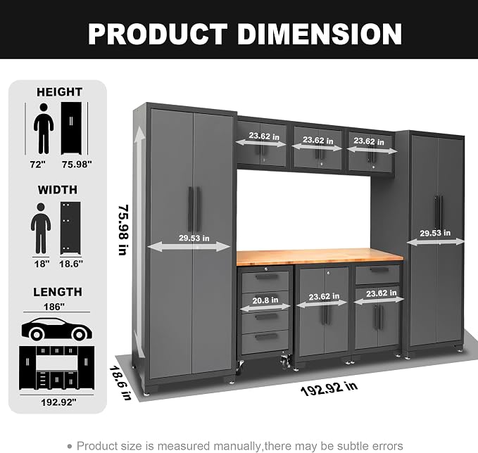 Torin Garage Cabinets Storage System, 9-Pcs Workshop Cabinet Set in Black | Included Steel Drawers Rolling Chest,Locked Storage Cabinet, Perfect for Organizing Garage and Tools, Black/Grey