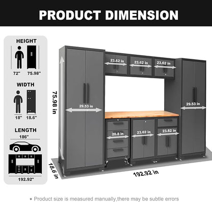 Torin Garage Cabinets Storage System, 9-Pcs Workshop Cabinet Set in Black | Included Steel Drawers Rolling Chest,Locked Storage Cabinet, Perfect for Organizing Garage and Tools, Black/Grey
