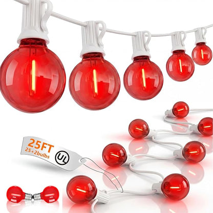 25FT G40 LED Red Outdoor String Lights Waterproof, Hanging Patio Lights with 27 LED Shatterproof Red Globe Bulbs, Outdoor Christmas Decorative Lights for Patio Backyard Garden Valentine’s Day Party