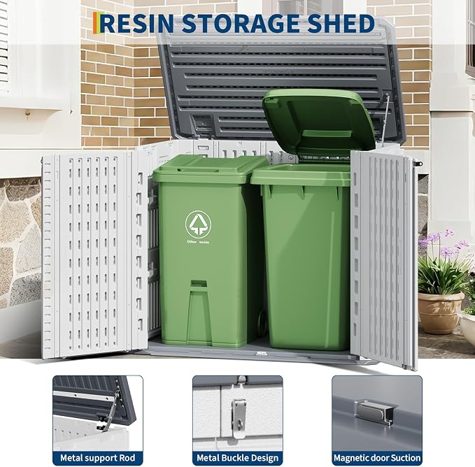 35Cu ft Outdoor Resin Storage Cabinet, Outdoor Trash Can Storage Waterproof, Outdoor Resin Storage Box for Patio Tools, Sofa Cushion, Lawn Mower and Garbage Cans