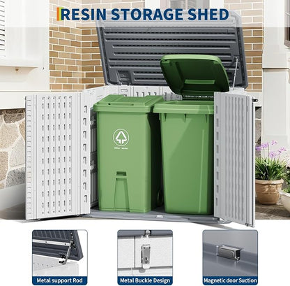 35Cu ft Outdoor Resin Storage Cabinet, Outdoor Trash Can Storage Waterproof, Outdoor Resin Storage Box for Patio Tools, Sofa Cushion, Lawn Mower and Garbage Cans