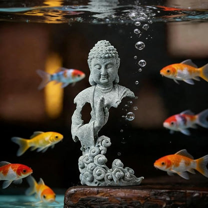 Meditation Buddha Statue, Sandstone Zen Sculpture for Aquarium Fish Tank, Garden, Home & Office Decor (Indoor/Outdoor) ﻿