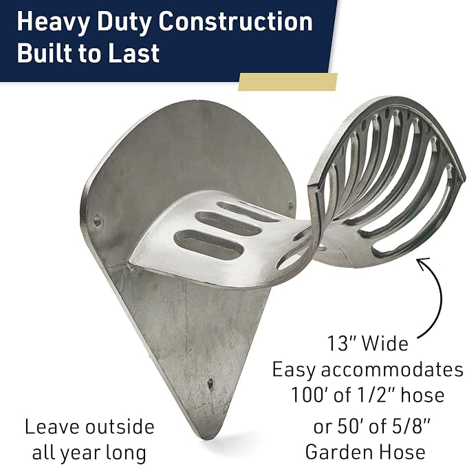 Hose Reel - Heavy Duty Aluminum Water Hose Hanger Wall Mount - Water Hose Holder for 100ft 1/2" Hoses - Hose Rack for Outside - Water Hose Holders for Outside by Kings County Tools
