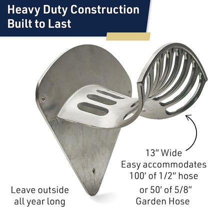 Hose Reel - Heavy Duty Aluminum Water Hose Hanger Wall Mount - Water Hose Holder for 100ft 1/2" Hoses - Hose Rack for Outside - Water Hose Holders for Outside by Kings County Tools