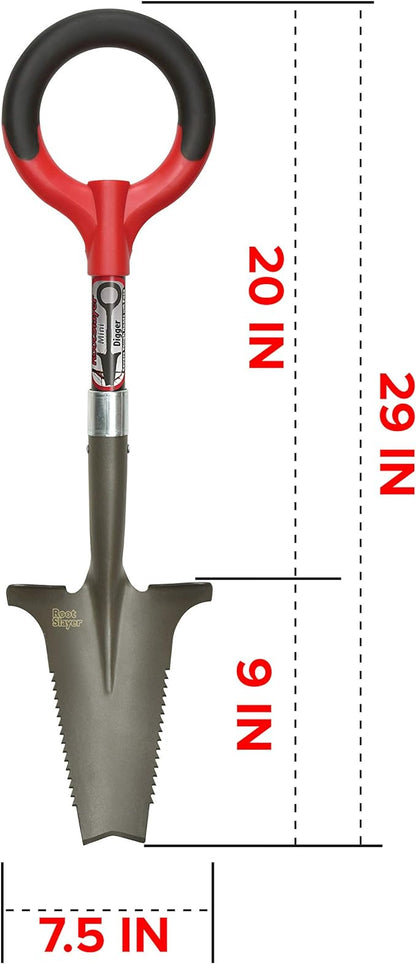 Root Slayer 22411 Mini Digger Garden Shovel, Serrated Blade, Red