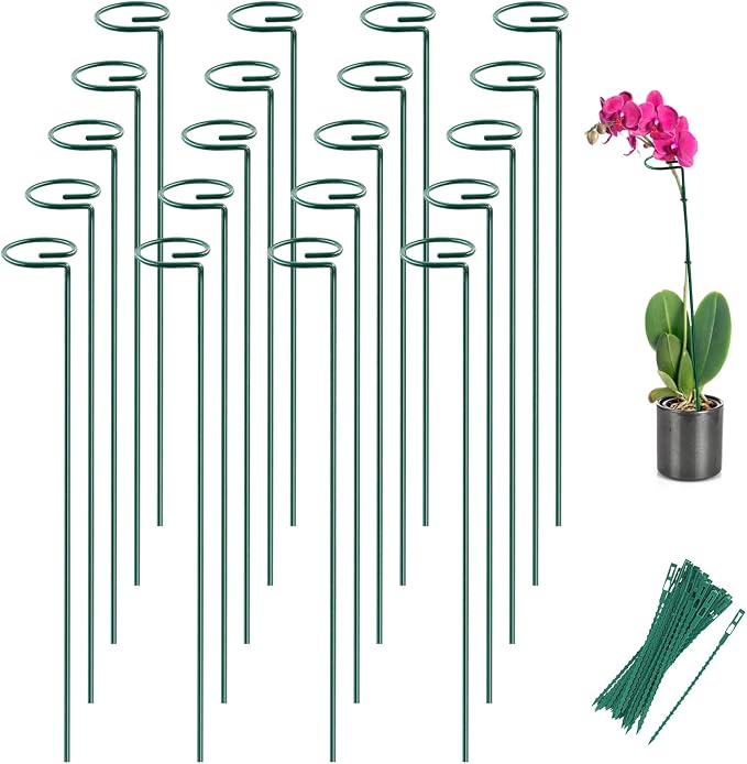 20 Pack 16 Inch Plant Support Stakes for Outdoor Plants and Indoor Flowers | Includes 24 Twist Ties, Sturdy metal, Rust-proof, Supports Hibiscus, Sunflower, Red Hot Poker, Hydrangea, Tomato, and more