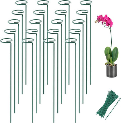 20 Pack 16 Inch Plant Support Stakes for Outdoor Plants and Indoor Flowers | Includes 24 Twist Ties, Sturdy metal, Rust-proof, Supports Hibiscus, Sunflower, Red Hot Poker, Hydrangea, Tomato, and more