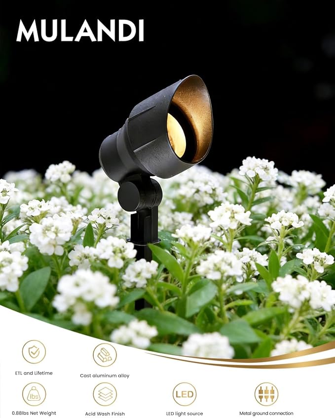 Low Voltage Landscape Spotlights 20W 12V LED Outdoor Lighting, 3000K Warm White, Adjustable Die-Cast Aluminum Lights for Garden, Yard, and Patio 6 Pack