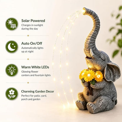 mocosa Solar Garden Statues Elephant and LED Lights Birthday Gifts for Women Mom Grandma Solar Outdoor Cat Decor for Outside,Outdoor Solar Lights for Yard, Garden and Patio, Unique Gift for Women