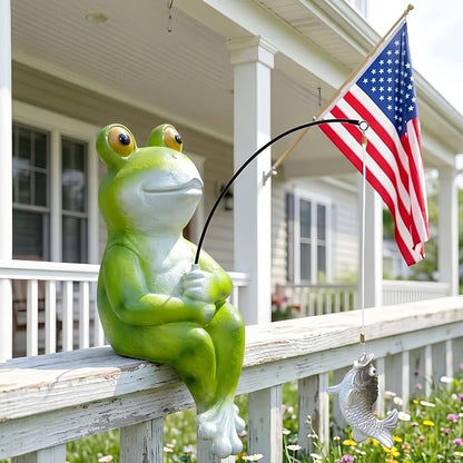 9.5" Frog Fishing Garden Sculptures & Statues, Stone Look Sculpture, Whimsical Lawn Yard Art, Funny Pond Fisherman Statue, Resin Animal Decorative Figurine, for Frog Fishing Lovers