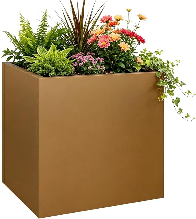 Corten Steel Planter Box 21"x20"x20", Square Metal Planter Box Indoor&Outdoor, Steel Planter Heavy Duty for Commercial and Residential Use