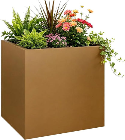 Corten Steel Planter Box 21"x20"x20", Square Metal Planter Box Indoor&Outdoor, Steel Planter Heavy Duty for Commercial and Residential Use