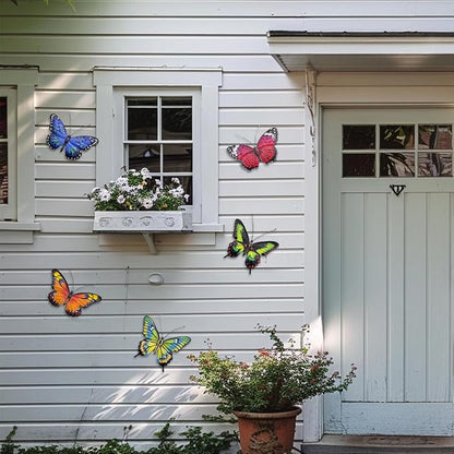 EOORAU Metal Butterfly Wall Decor - 5 Pcs 3D Lifelike Metal Butterflies Outdoor Wall Art Sculpture Hanging Decorations for Outside Fence Yard Patio Garden Exterior Decorations