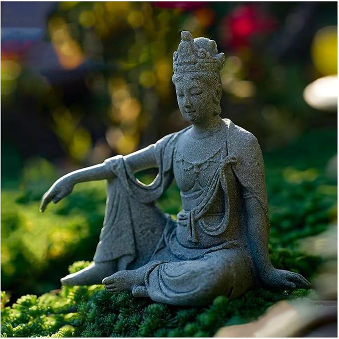 livelyfish Aquarium Buddha Statue Sandstone Buddha Figurines Meditating Buddha Statues for Fish Tank Zen Garden Decor (M)