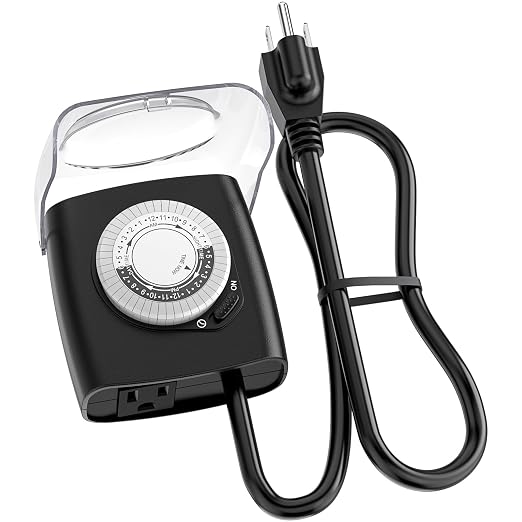 G-ELEK Outdoor Timer Outlet Waterproof, Outdoor Light Timer, 3/4HP Heavy Duty, 18 Inches Long Cord, 1 Grounded Outlet, Ideal for Engine Block Heater, Pool Pump, CSA Listed (Black)