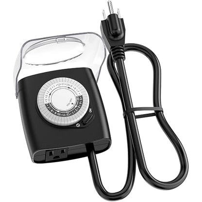 G-ELEK Outdoor Timer Outlet Waterproof, Outdoor Light Timer, 3/4HP Heavy Duty, 18 Inches Long Cord, 1 Grounded Outlet, Ideal for Engine Block Heater, Pool Pump, CSA Listed (Black)