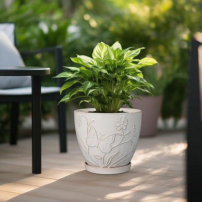 MPotTo 10 Inch Plant Pot Ceramic Planter Pot with Drainage Hole and Saucer Round Planter Large Flower Pot for Indoor Outdoor Plants Home Garden Decor White