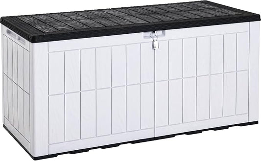 YITAHOME 134 Gallon Large Deck Box | Waterproof Resin Outdoor Storage Box with Lock and 2-Person Bench Seating for Patio Furniture Cushions,Garden Tools & Pool