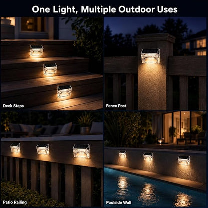 Qualdout Solar Step Lights Outdoor 8 Pack, Waterproof Solar Deck Lights with Clear Acrylic Lens, Warm White Dusk to Dawn Solar Fence Lights for Stairs, Railing, Patio, Yard, Pool, Garden