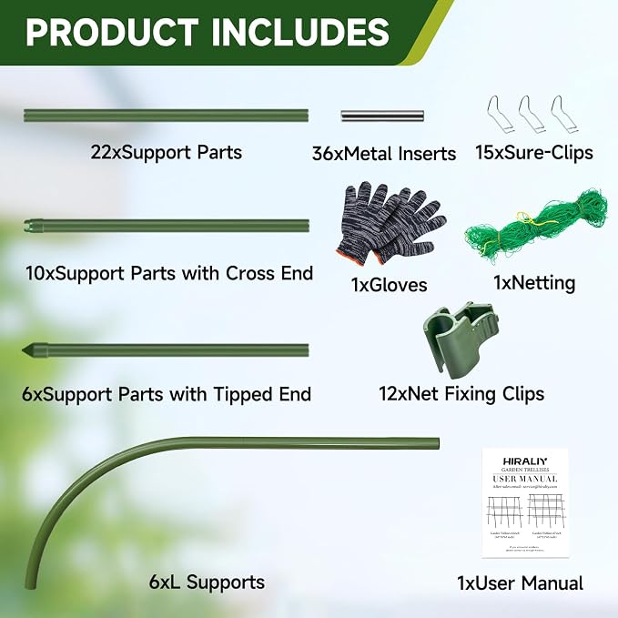 HIRALIY Cucumber Trellis for Climbing Plants Outdoor, 5.25ft Tall Heavy Duty Metal Garden Arch Trellis, Rustproof Plant Support Tunnel for Tomato, Grape, Bean, Raised Bed and Vegetable Gardens, Green