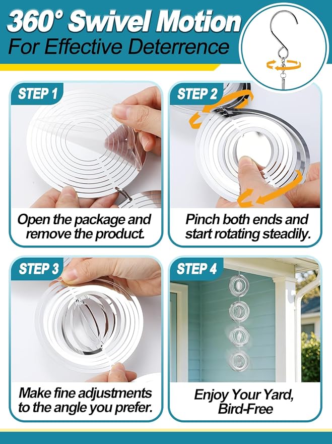 3pcs Reflective Wind Spinners Outdoor for Bird Scare - Stainless Steel Bird Reflectors to Keep Birds Away, Pinwheels for Yard and Garden Decor, Round