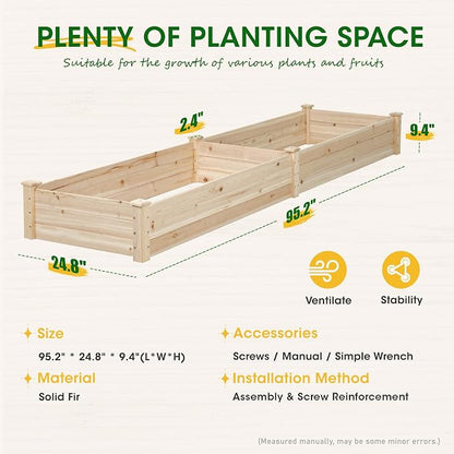 SUNCROWN 8x2ft Wooden Raised Garden Bed Planter Box for Vegetables, and Flowers in Backyard/Patio/Outdoor Gardening with Open Base, Natural, 96 x 24 x 10in