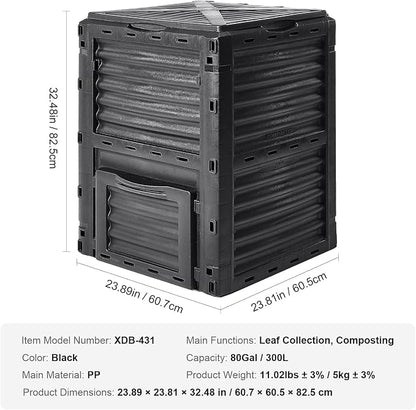 VEVOR Garden Compost Bin 80 Gallon, BPA Free Composter, Large Capacity Outdoor Composting Bin with Top Lid and Bottom Door, Easy Assembling, Lightweight, Fast Creation of Fertile Soil
