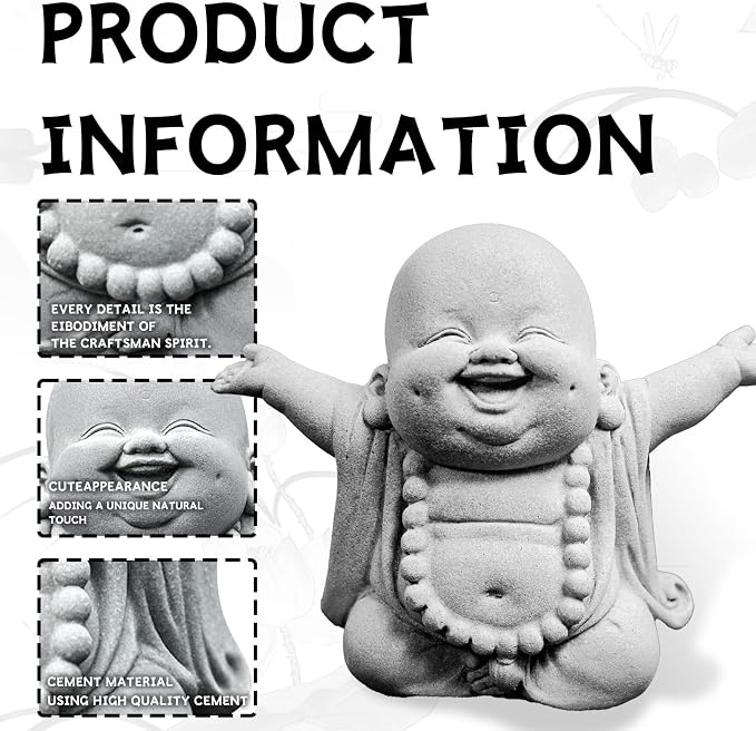 Laughing Buddha Statue,Zen Monk Praying Statue Sculptures Ornament for Garden,Outdoor,Wealth,Good Luck, Indoor,Mini Buddha Fish Tank Decoration